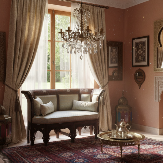 The small white dots and patterns you see across the dark wood are Mother of Pearl (nacre) and sometimes bone or silver wire.