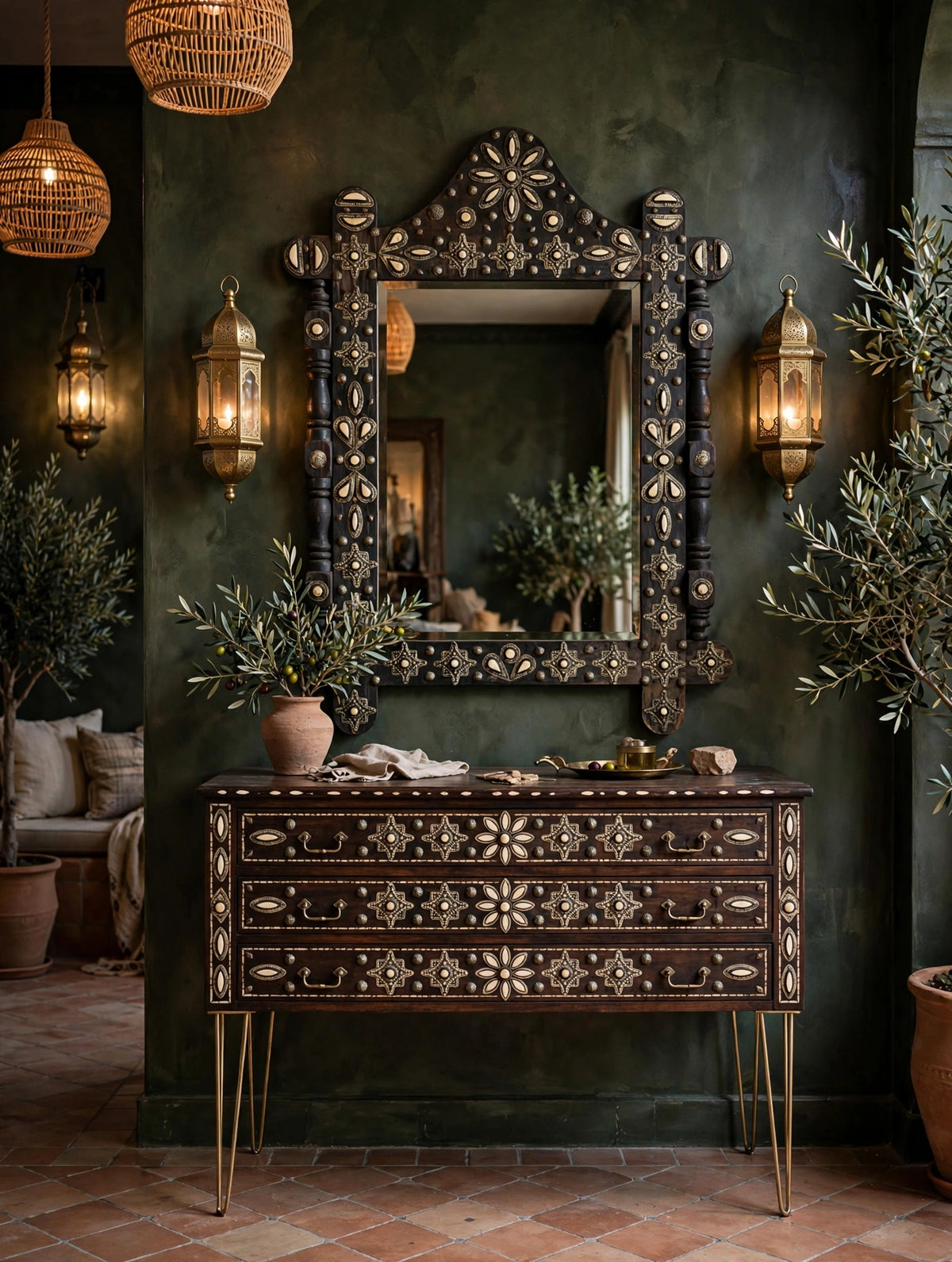 moroccan vintage furniture, berber carved armoires