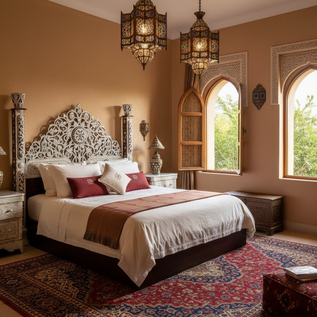 Alhambra white headboard by Justmorocco featuring elegant design and soft fabric upholstery for a stylish bedroom decor