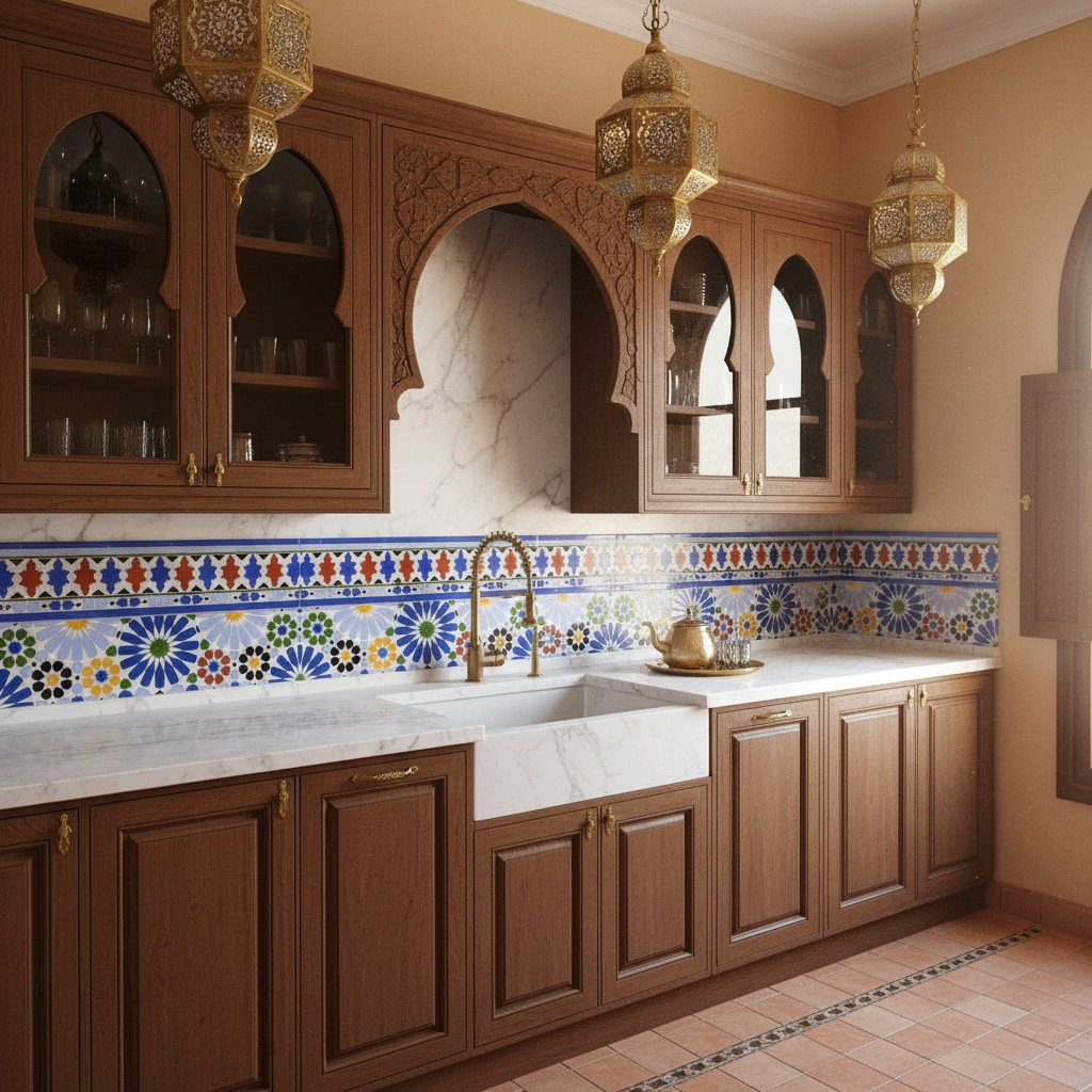 Moroccan Andalusia tile pack by Justmorocco featuring colorful, intricate geometric patterns on ceramic tiles.