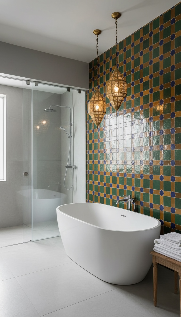 Moroccan Alhambra crown tile by Justmorocco featuring intricate geometric patterns in vibrant colors.