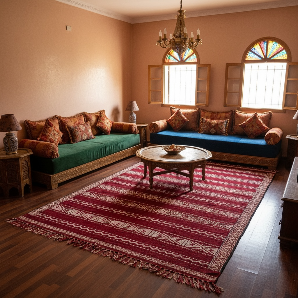 Justmorocco Zayan rug, 124x67 inches, showcasing intricate patterns and warm colors in a traditional Rugs & Kilims style.