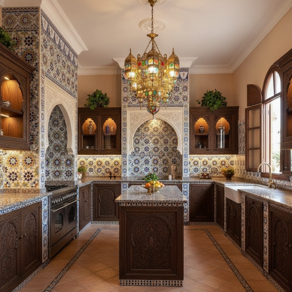 Moroccan Casablanca tile by Justmorocco featuring intricate geometric patterns in vibrant blue and white colors.