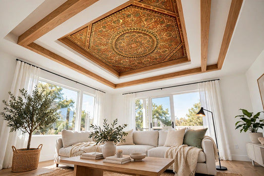 Hand-Painted Moroccan Wood Ceiling Panel | Traditional Zouak Ceiling Medallion Art 80”x80”