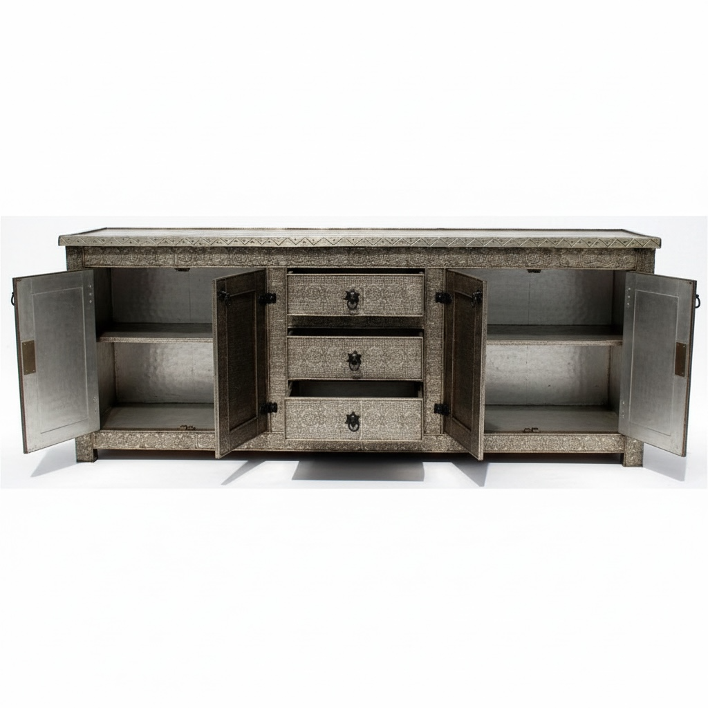 Elegant harem cabinet by Justmorocco featuring intricate design and wooden craftsmanship, showcasing unique furniture style.