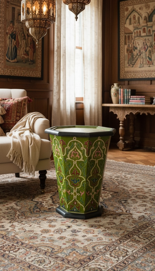 Moroccan Andalusia side table by Justmorocco featuring intricate patterns and a wooden finish, perfect for stylish living spaces.
