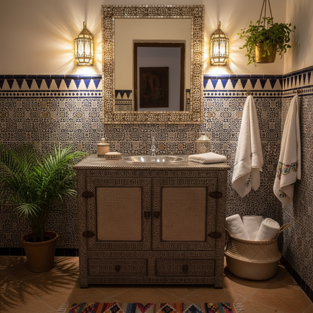 Moroccan silver metal vanity sink cabinet 