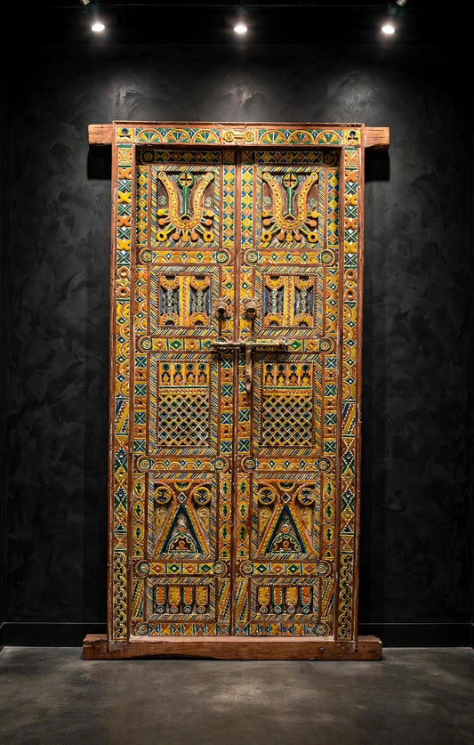 Vintage Carved Moroccan Door Panel, Berber Tribal Art (78x37)