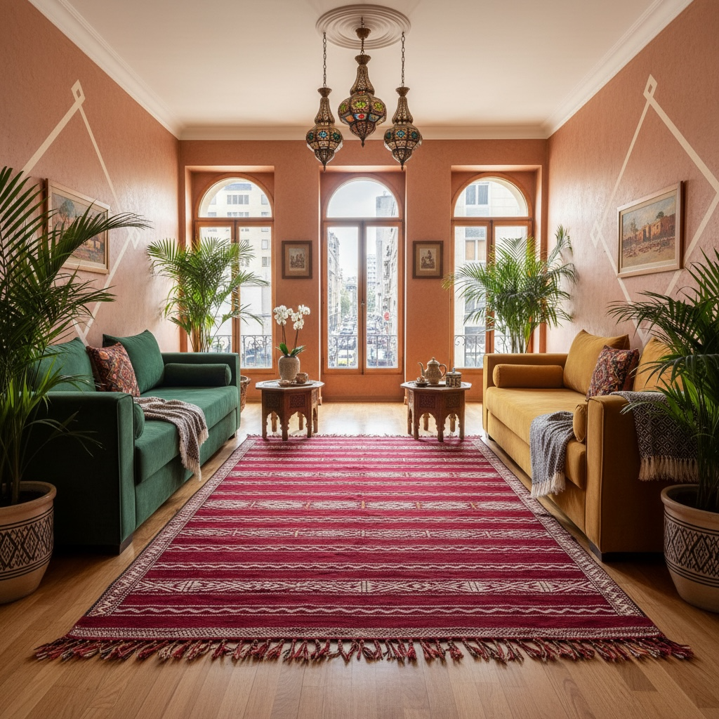 Justmorocco Zayan rug 124x67 inches, decorative rugs and kilims with intricate patterns and vibrant colors.