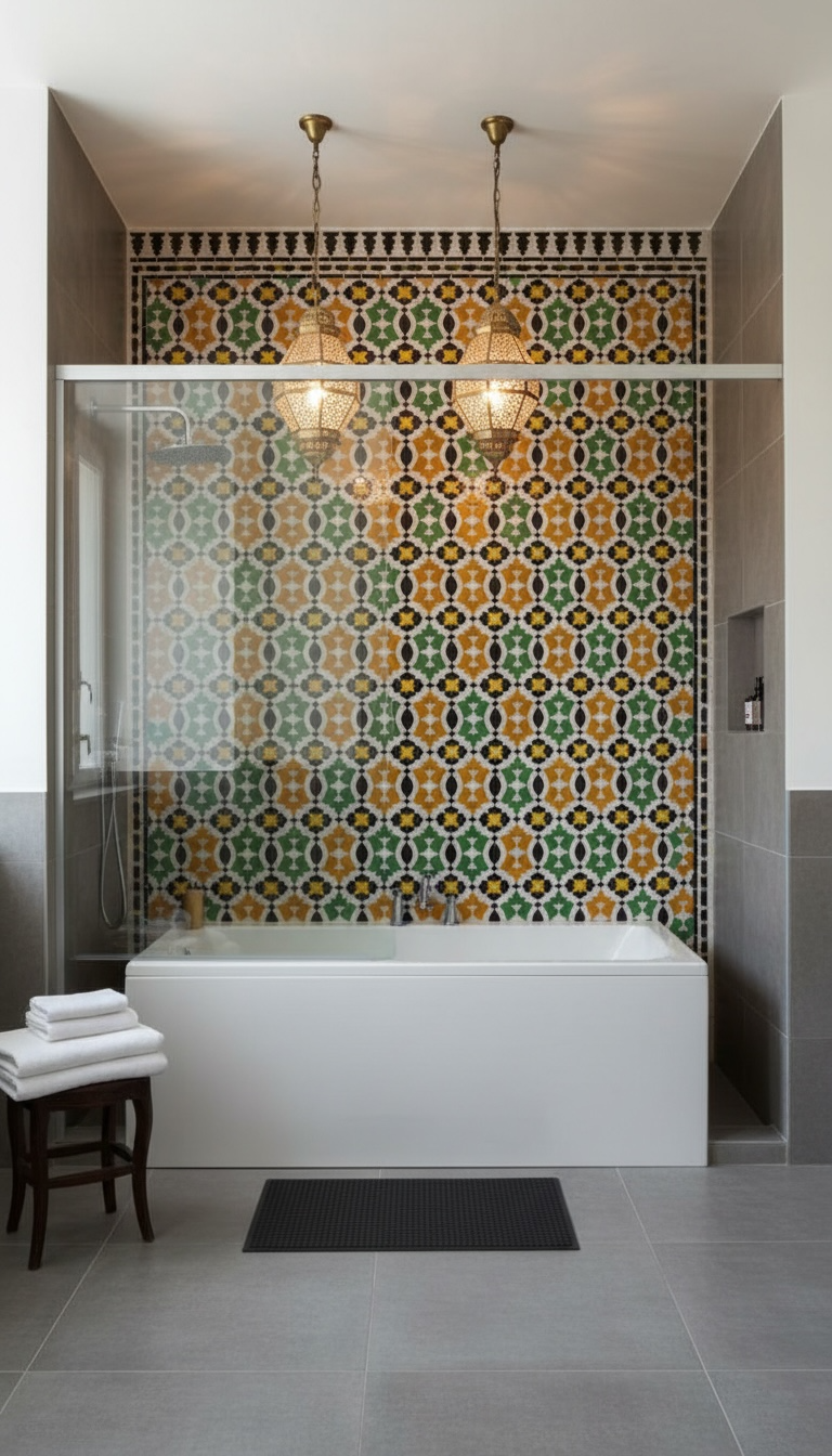 Moroccan Taza Crown tile by Justmorocco featuring intricate geometric patterns in vibrant blue and white ceramic design.