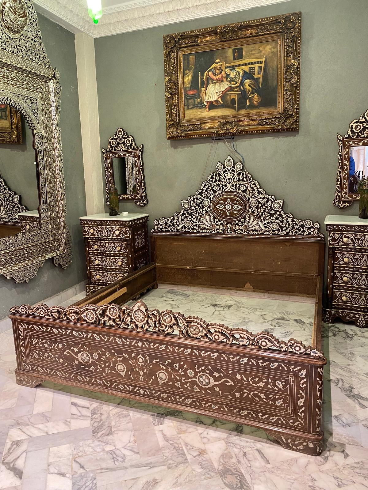 Vintage Levantine royal mother of pearl bed