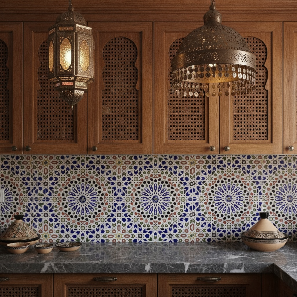 Colorful Moroccan Marrakech Riad tile by Justmorocco, featuring intricate geometric patterns and vibrant traditional design.