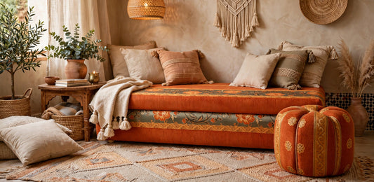 Orange upholstered ottoman