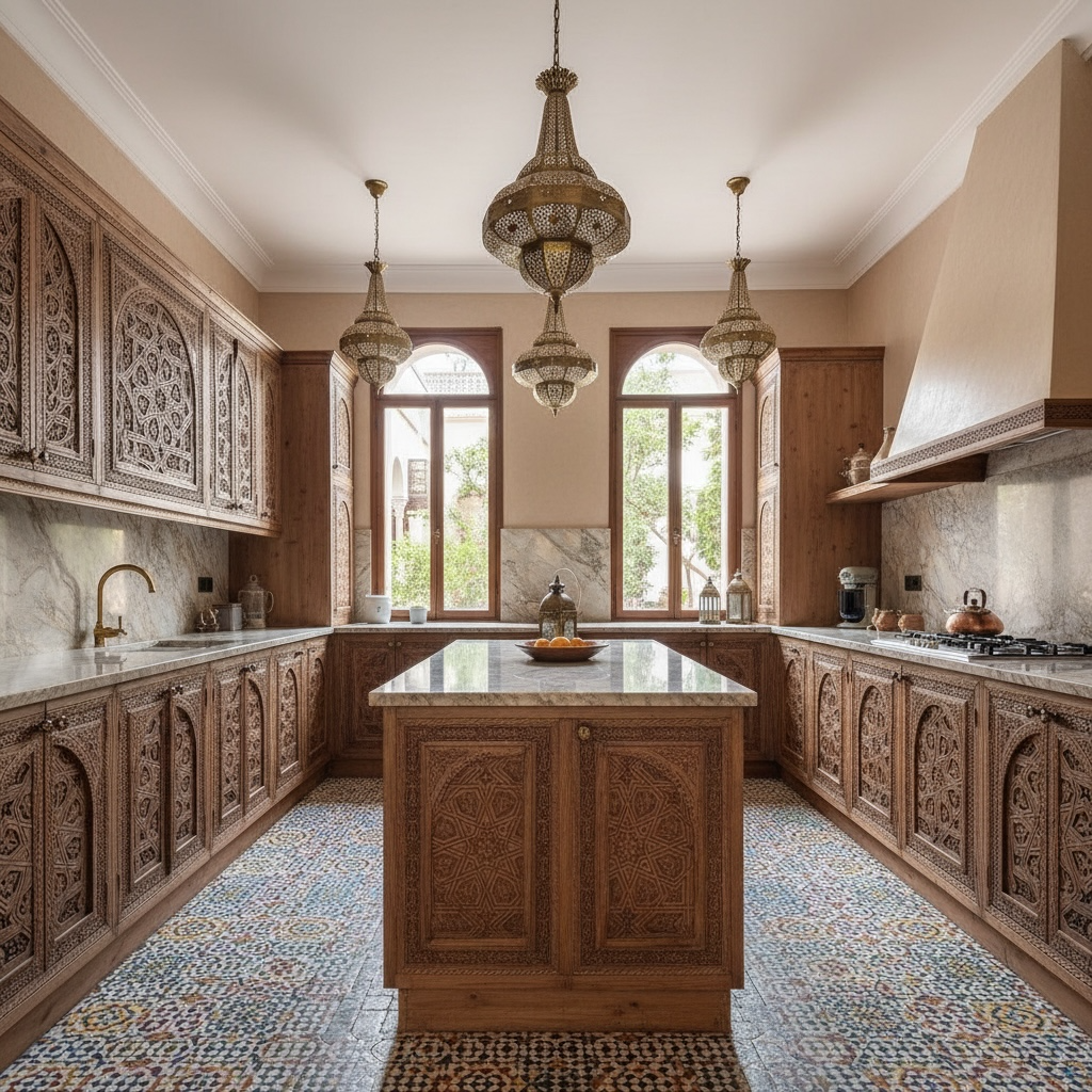 Fouzia kitchen cabinet by Justmorocco showing sleek wooden doors and modern design for organized kitchen storage.