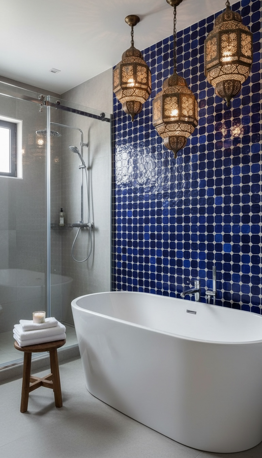 Moroccan Zellij Darna tile by Justmorocco featuring intricate geometric patterns in vibrant colors.