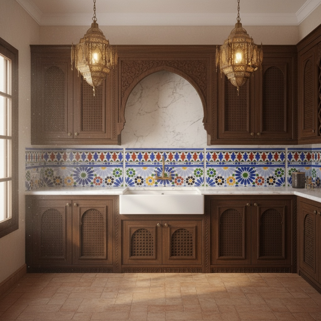 Colorful Andalusia Moroccan tile pack from Justmorocco, featuring intricate geometric patterns on ceramic tiles.
