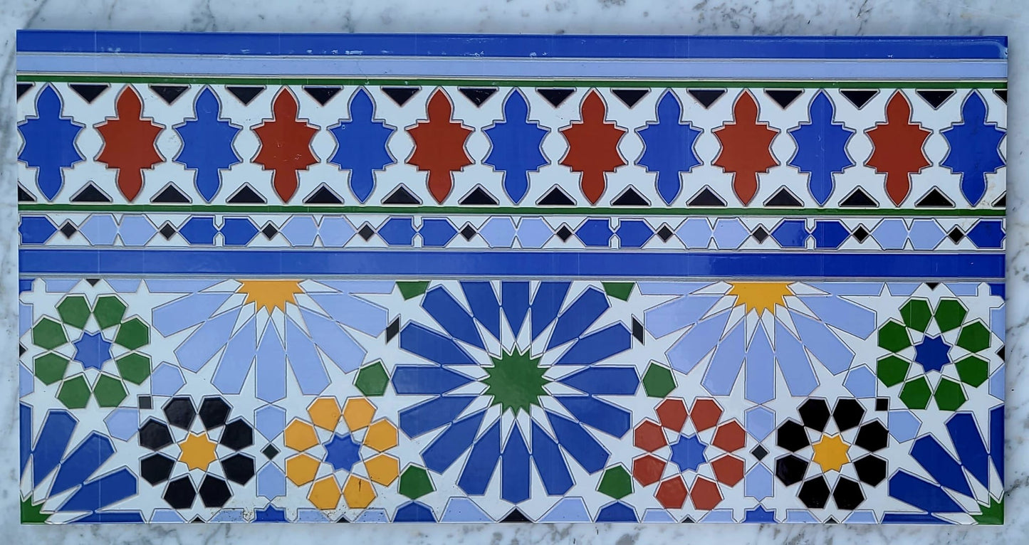 Colorful Moroccan Andalusia tile pack by Justmorocco, showcasing intricate patterns and vibrant ceramic tiles for decorative use.