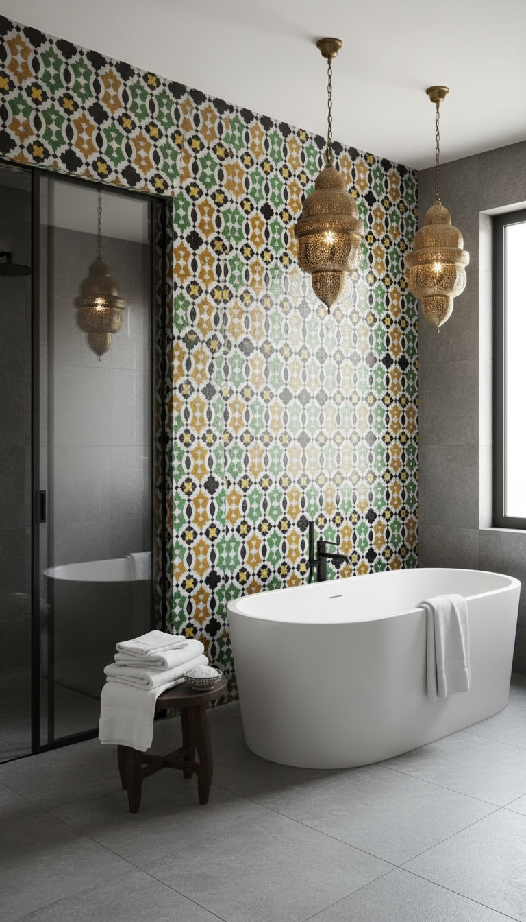 Moroccan Taza Crown tile by Justmorocco featuring intricate blue and white geometric patterns on glazed ceramic surface.