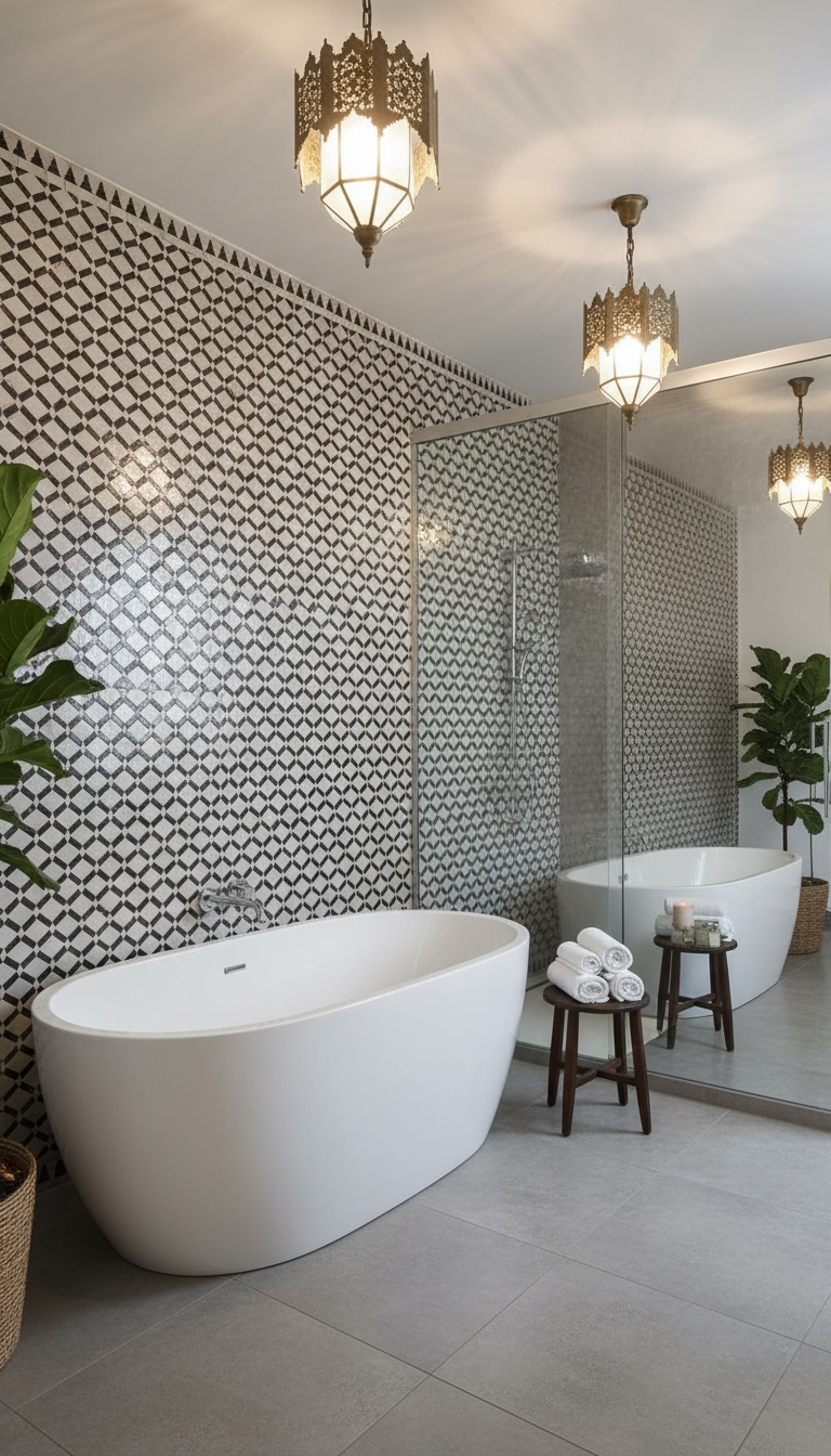 Moroccan Demna Tile by Justmorocco featuring intricate geometric patterns in vibrant colors on ceramic surface.