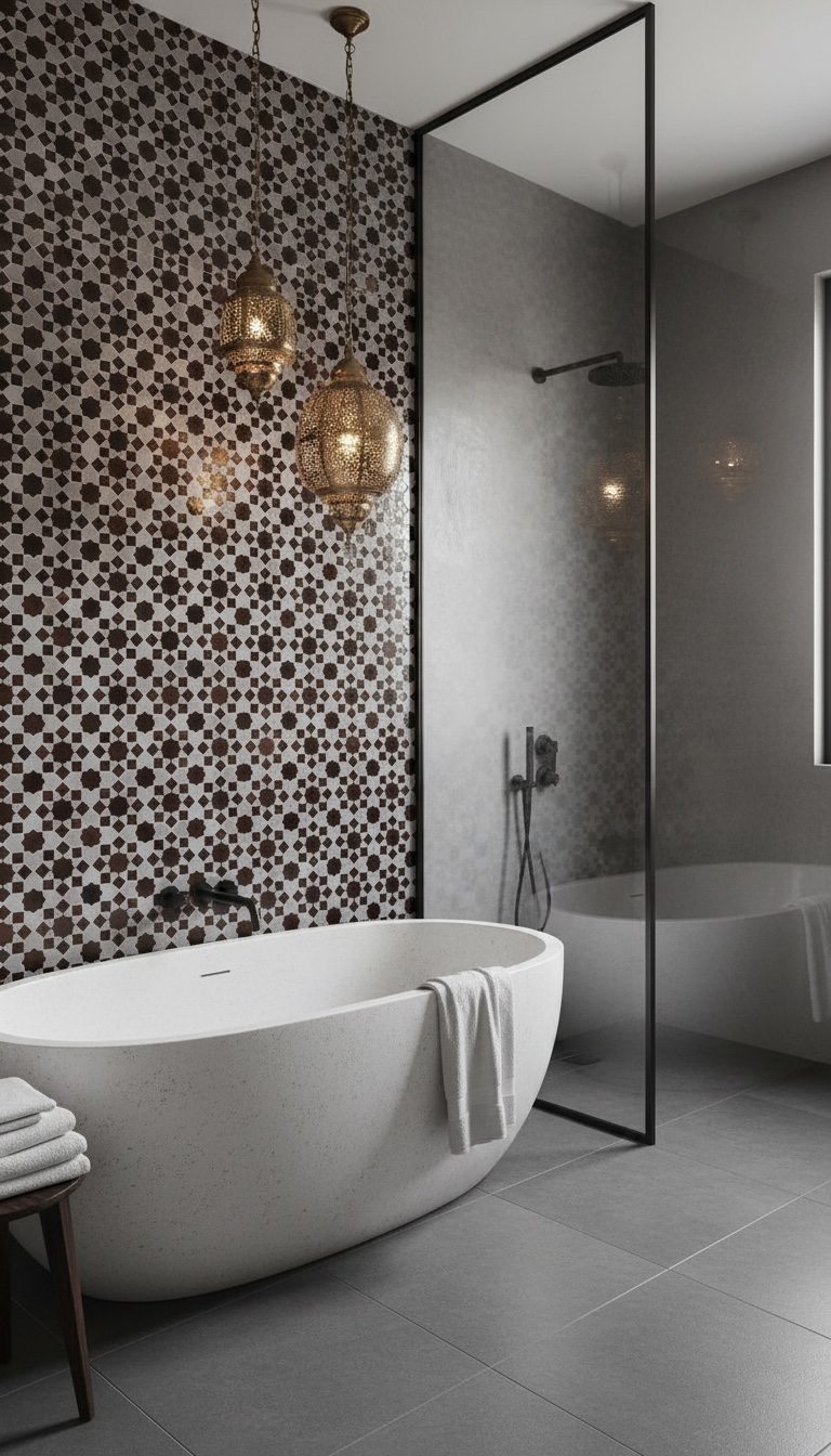 Colorful Moroccan Mamounia tile by Justmorocco showcasing intricate geometric patterns and vibrant ceramic design.