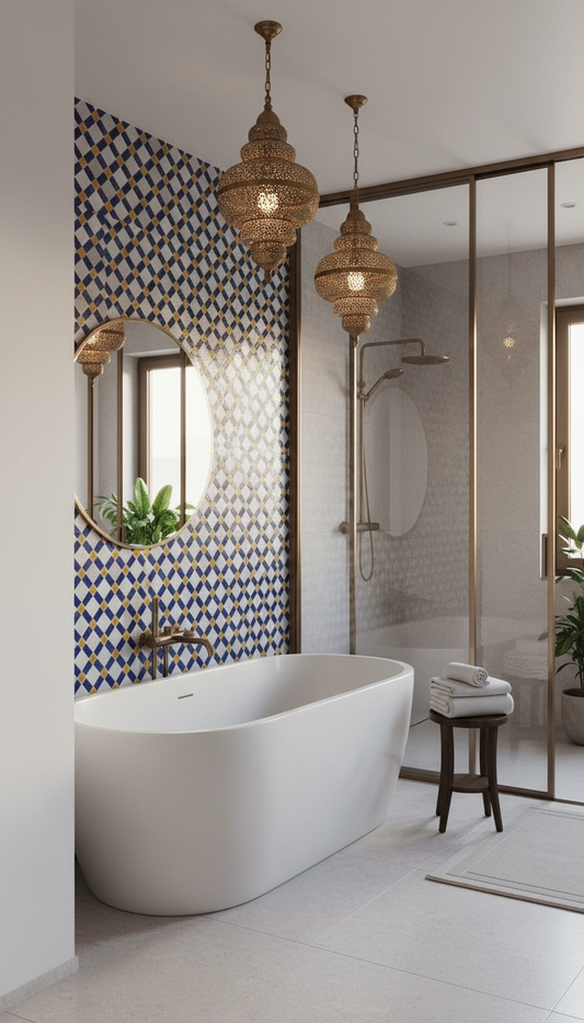 Colorful Moroccan Parma Taza tile by Justmorocco featuring intricate geometric patterns and vibrant traditional design.