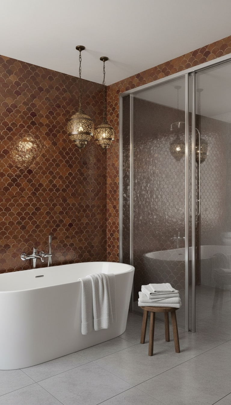 Red Alhambra Moroccan tile with intricate geometric patterns, showcasing vibrant red and traditional craftsmanship by Justmorocco.