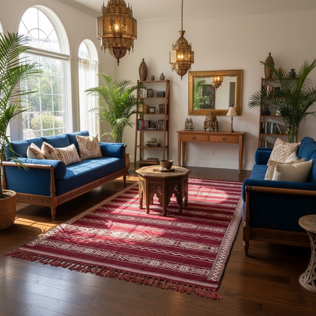 Justmorocco Zayan rug, 124x67 inches, featuring intricate patterns in warm tones, ideal for enhancing living room decor.