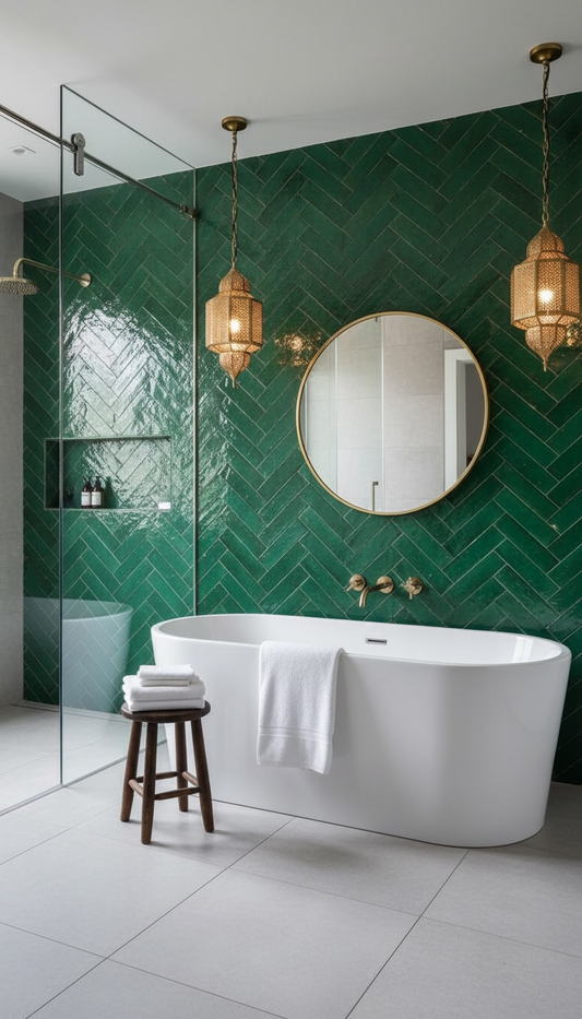 Moroccan Alkazar palace tile by Justmorocco featuring intricate geometric patterns in vibrant blue and white colors.