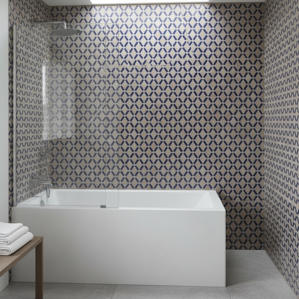 Colorful Moroccan Zellij tile by Justmorocco featuring intricate geometric patterns in vibrant blue, yellow, and white hues.