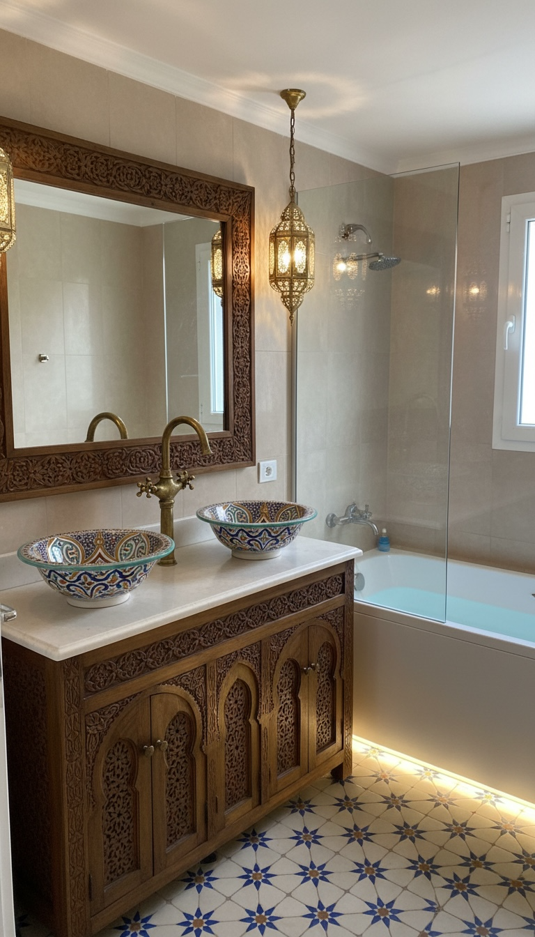 Moroccan Yema vessel beldi tile from Justmorocco featuring intricate traditional Moroccan tile design in vibrant colors.