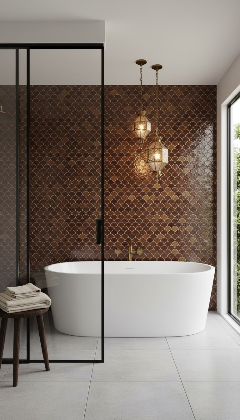 Red Alhambra Moroccan tile by Justmorocco featuring intricate geometric patterns and vibrant red color on a smooth surface.