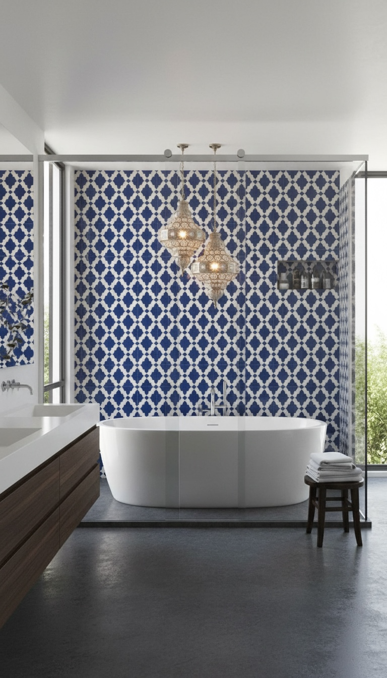 Colorful Moores Palace Moroccan tile by Justmorocco, showcasing intricate geometric patterns and vibrant design details.