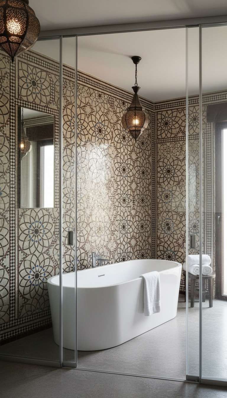 Moroccan Alhambra palace tile by Justmorocco featuring intricate geometric patterns in vibrant colors.