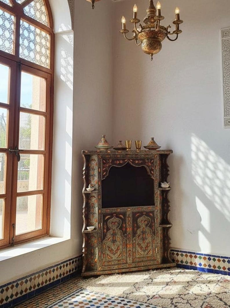 Camel bone corner cabinet