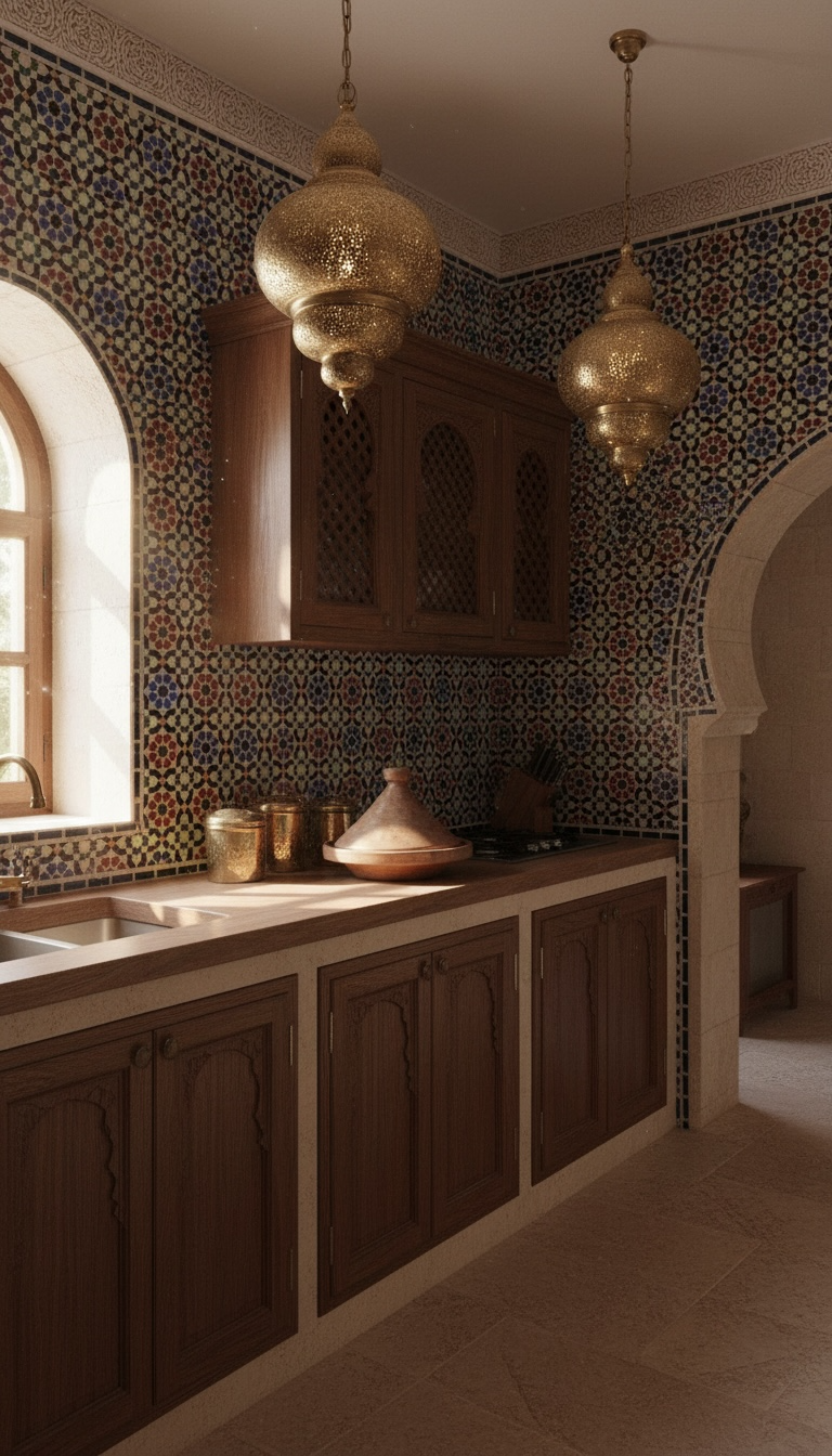 Moroccan Dareh Deluxe tile by Justmorocco featuring intricate geometric patterns and vibrant colors on ceramic surface.