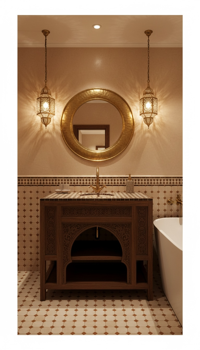 Moroccan Dama sink with intricate tile design by Justmorocco, showcasing colorful geometric patterns and craftsmanship.