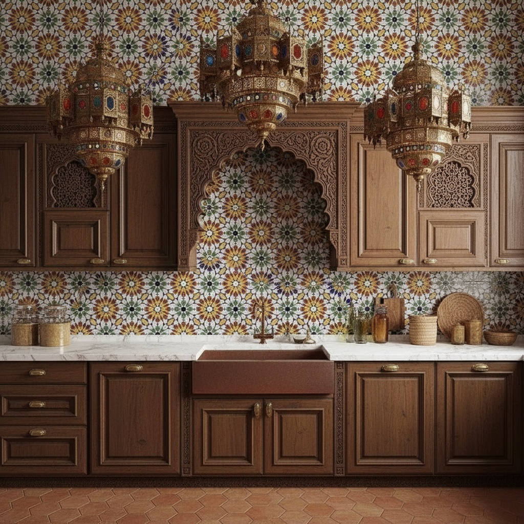 Moroccan Taza Haut tile by Justmorocco featuring intricate geometric blue and white patterns, showcasing traditional Moroccan craftsmanship.