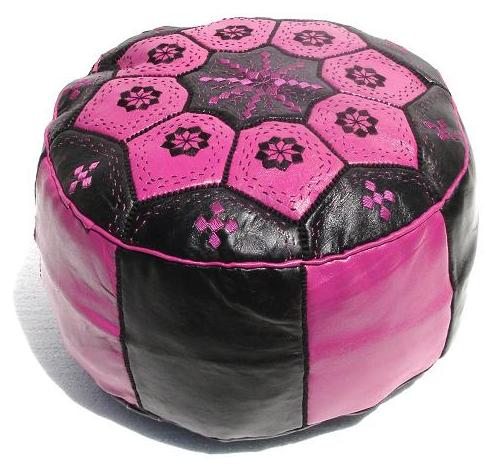 Embroidered leather pouf