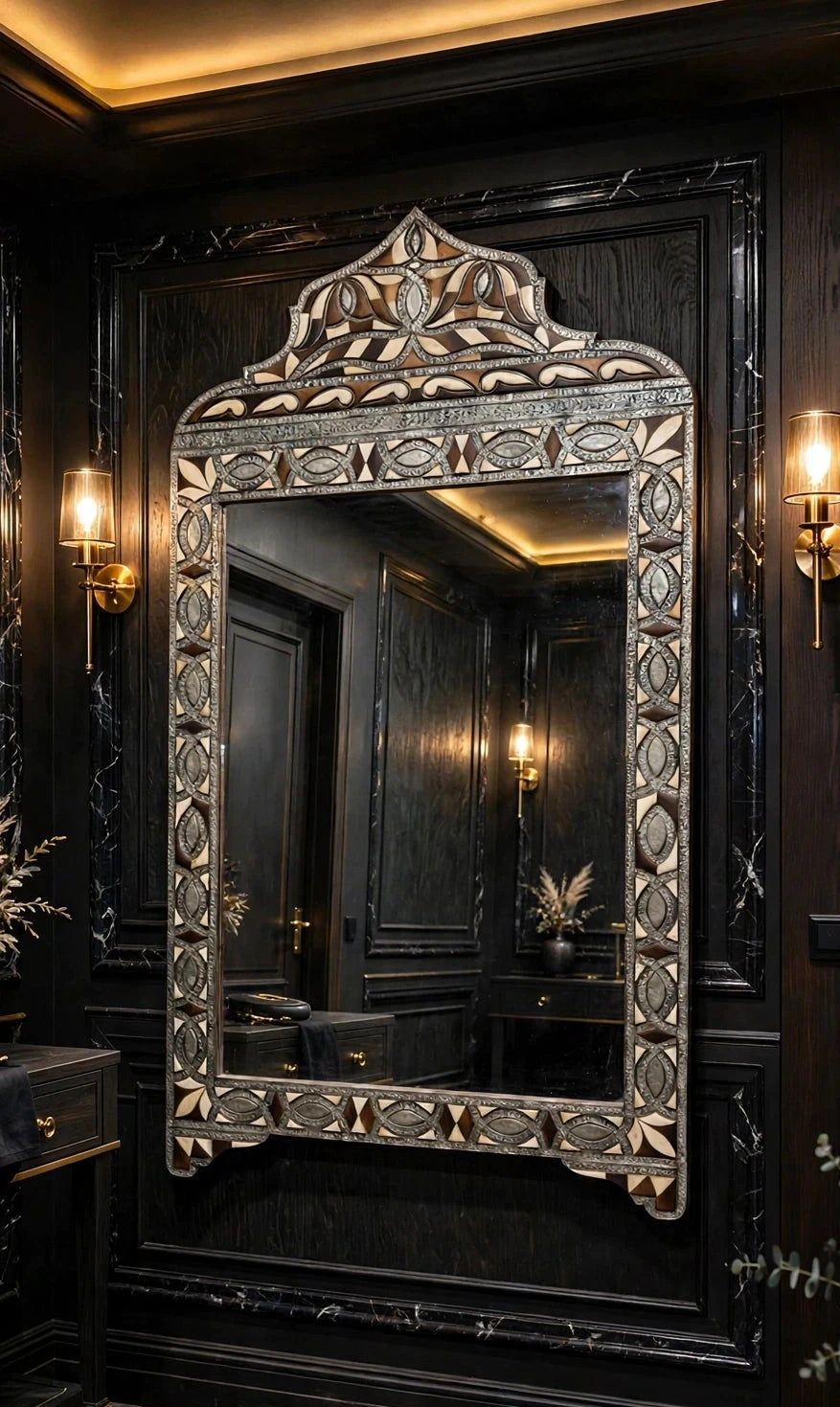 Handmade Moroccan Inlay Bone Mirror, Moorish Arches Design