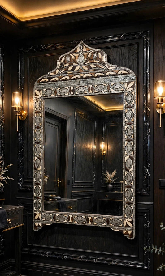 Handmade Moroccan Inlay Bone Mirror, Moorish Arches Design