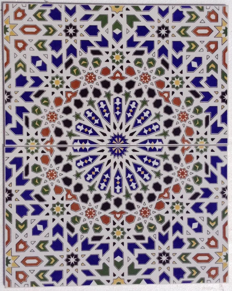 Moroccan Granada tile pack by Justmorocco featuring vibrant patterned ceramic tiles for decorative wall or floor use.