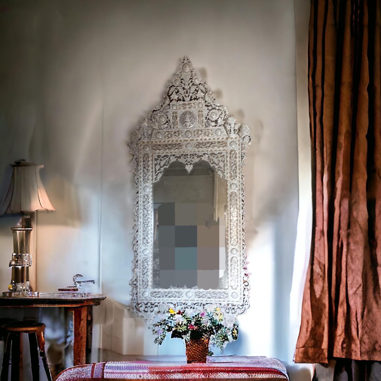 Mother of Pearl Inlay Mirror | Handcrafted Syrian Design | Justmorocco