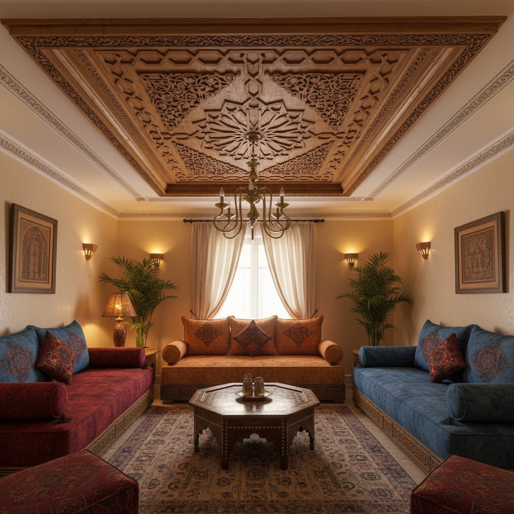 Bokahla ceiling panel by Justmorocco showcasing intricate traditional Moroccan design and craftsmanship.