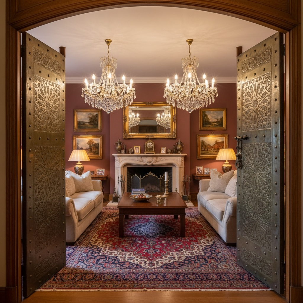 Large brass Andalusia palace door featuring intricate Moroccan design and ornate details, crafted by Justmorocco.