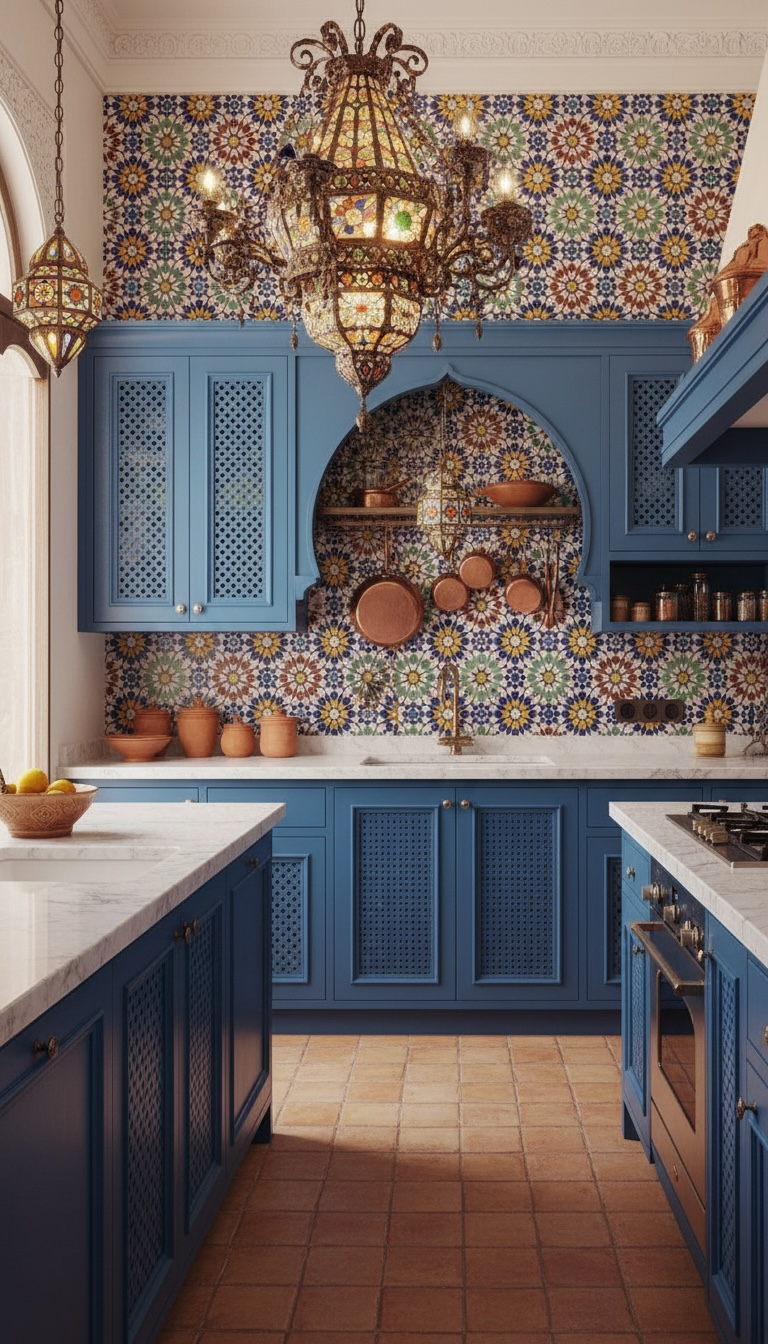 Colorful Alhambra mosaic Moroccan tile by Justmorocco, showcasing intricate geometric patterns and vibrant ceramic design.