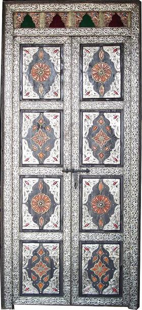 Bab Nekkal vintage silver metal Moroccan door ornate and embellished with bone accents