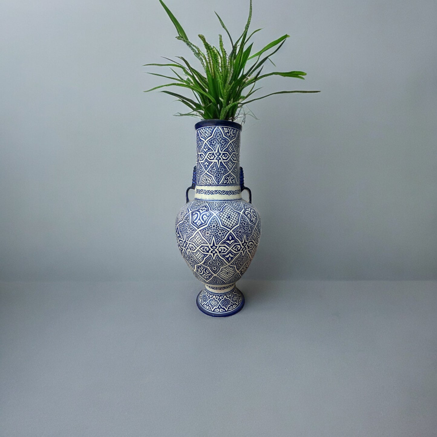 Antique Old Fez urn by Justmorocco, a traditional Moroccan pottery piece with intricate designs and a rustic finish.