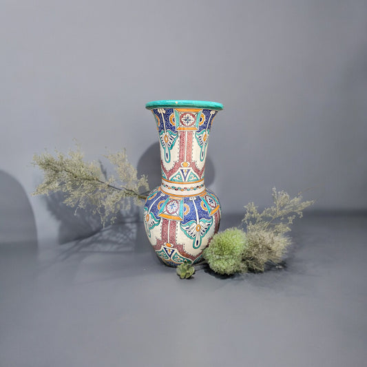 Antique Fez urn by Justmorocco, traditional Moroccan pottery with intricate design and earthy tones, shown in a detailed close-up.