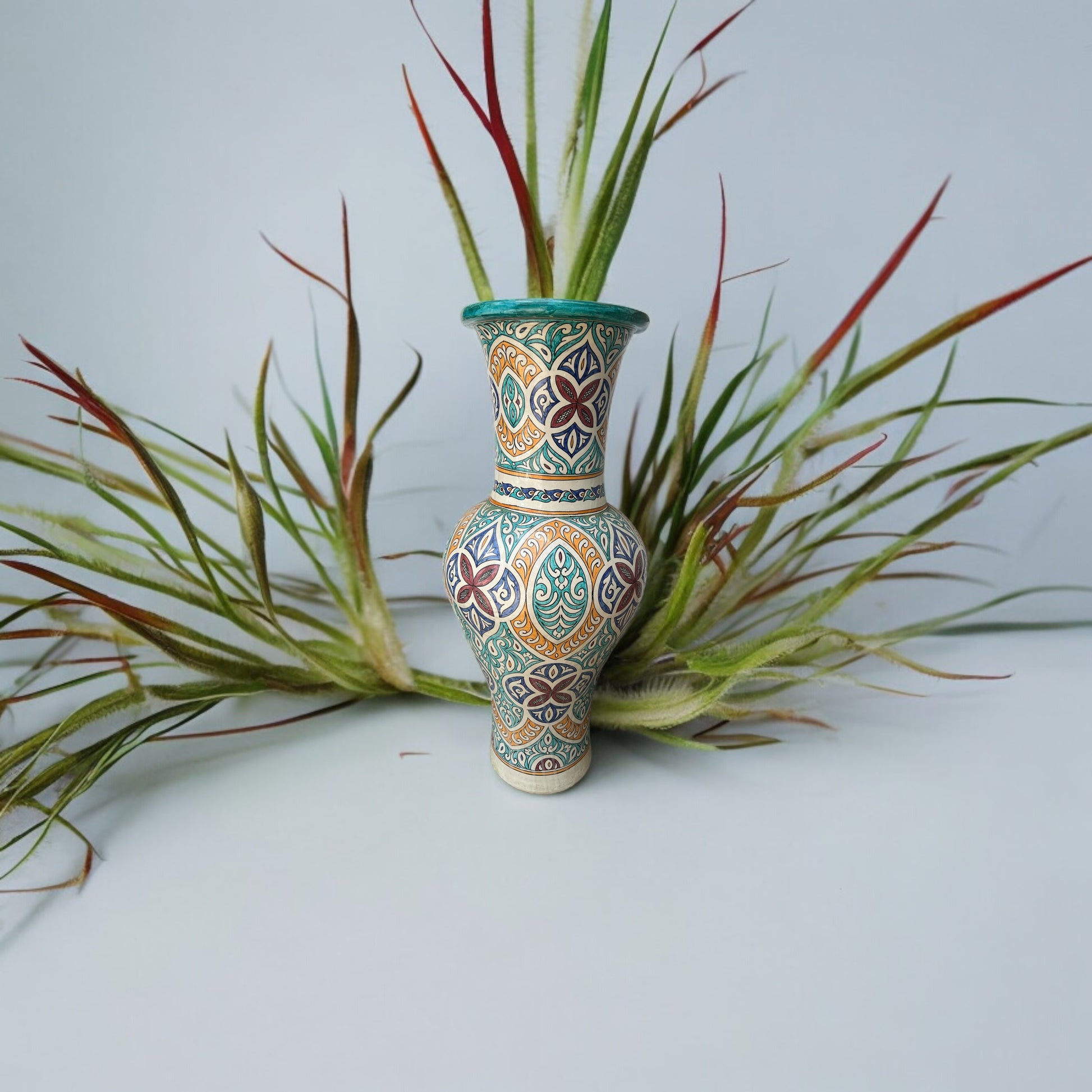 Antique Fez Moors vase by Justmorocco featuring intricate Moroccan pottery design and earthy clay finish.