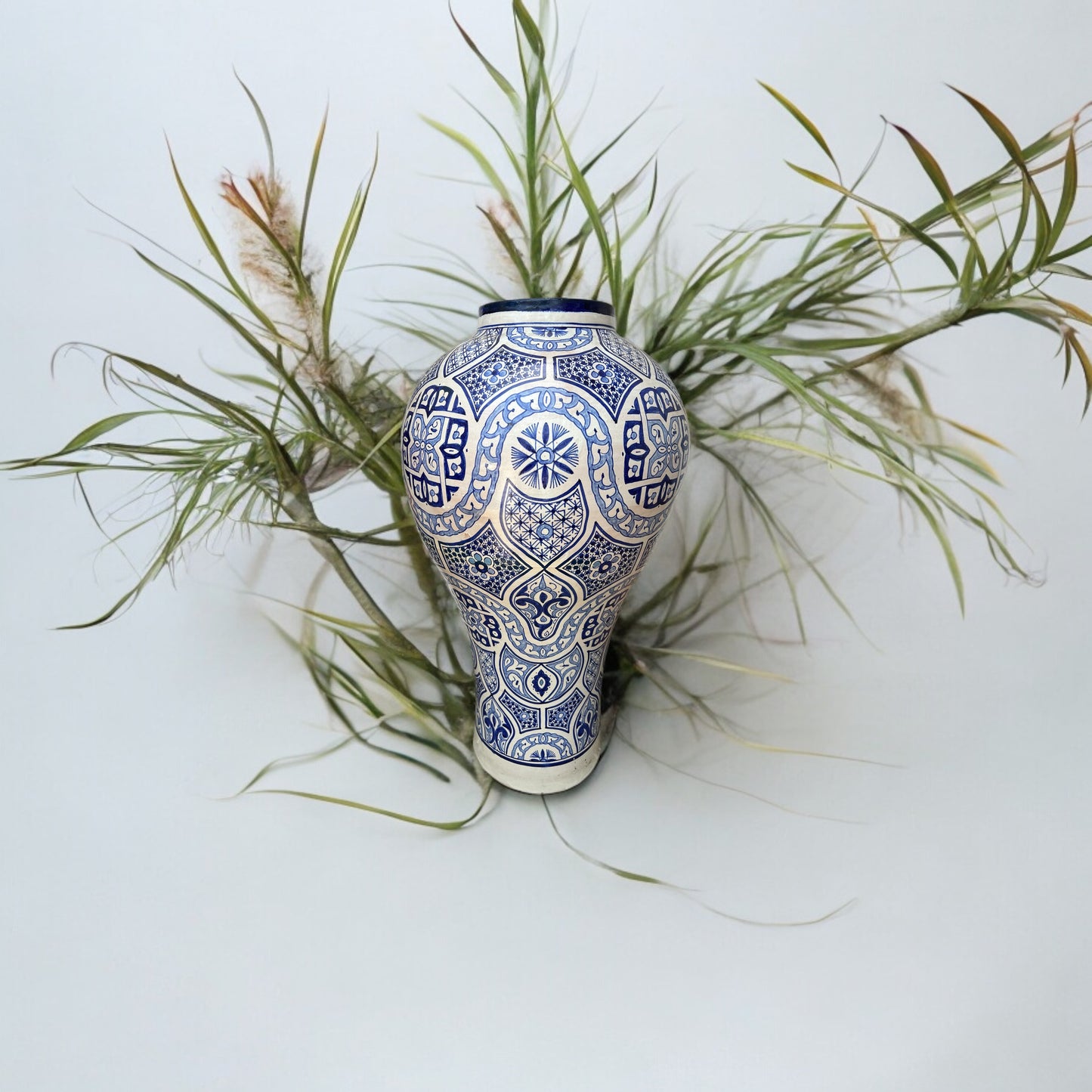 Antique Traditional Fez urn by Justmorocco, ceramic pottery with intricate Moroccan design and earthy tones.